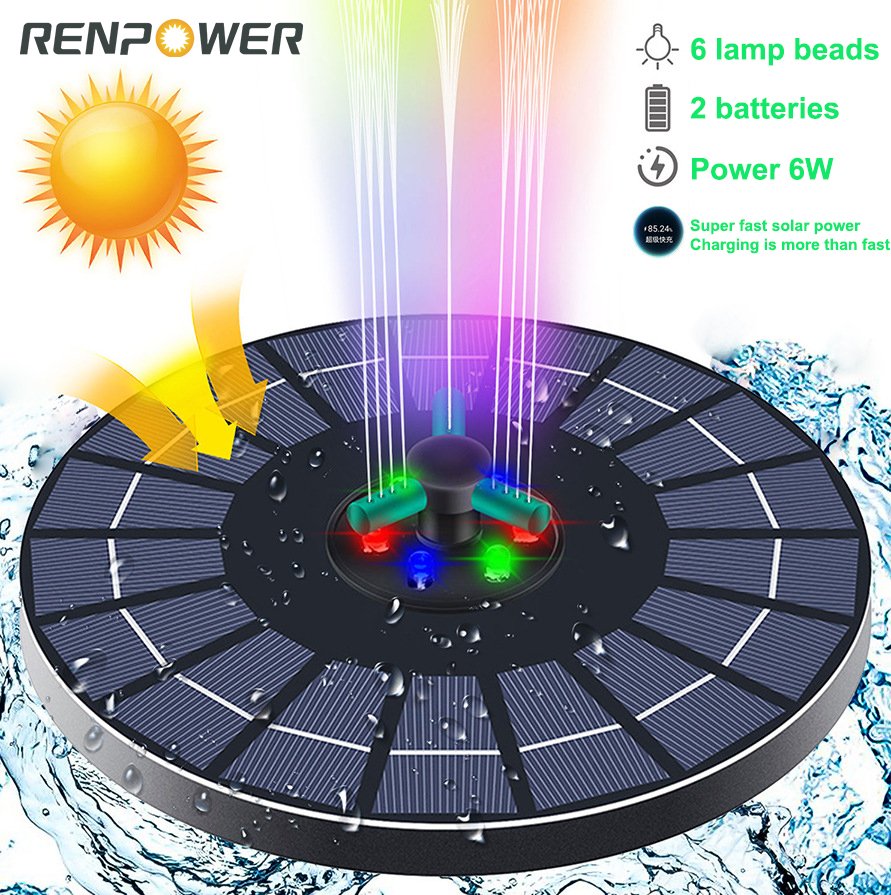 Fountaine solaire avec des lumières colorées 4W6W Buse rotative peut stocker l'électricité pour le jardin aménagement paysager de la pompe à eau flottante